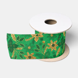Gold and Green Christmas Poinsettia Flowers Satinband