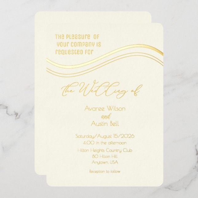 Gold and Ivory Minimalist Wedding Invitation (Recto/Verso)