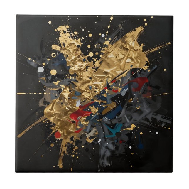 Gold And Navy Abstract Splash Modern Luxury Art Fliese (Vorderseite)