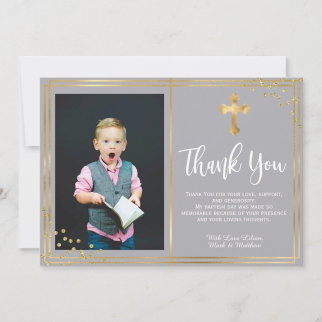 Gold and Navy Blue Baptism Merci Cartes (Devant)