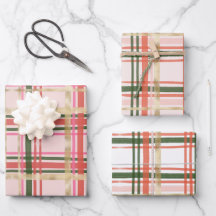 Gold and pink Christmas plaid