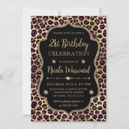 Gold and Purple Leopard Print Birthday Party Einladung