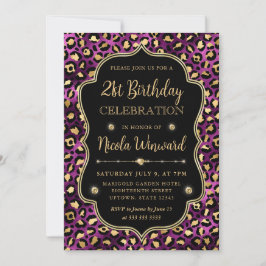 Gold and Purple Leopard Print Birthday Party Einladung