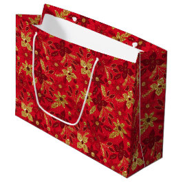 Gold and Red Christmas Poinsettia Flowers Große Geschenktüte