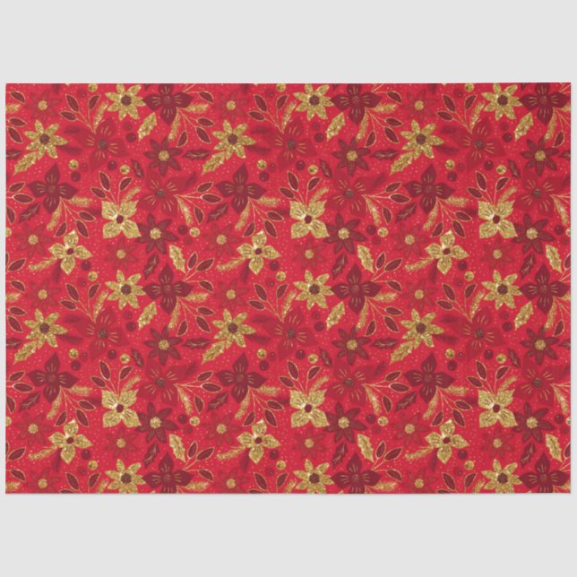 Gold and Red Christmas Poinsettia Flowers Seidenpapier (Vorderseite)