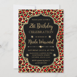 Gold and Red Leopard Print Birthday Party Einladung