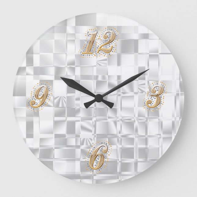 Gold and Silver Bling Wall Clock Große Wanduhr (Vorderseite)