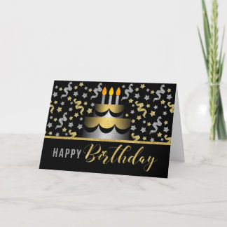 Gold and Silver Faux Glitter on Black with Cake Karte