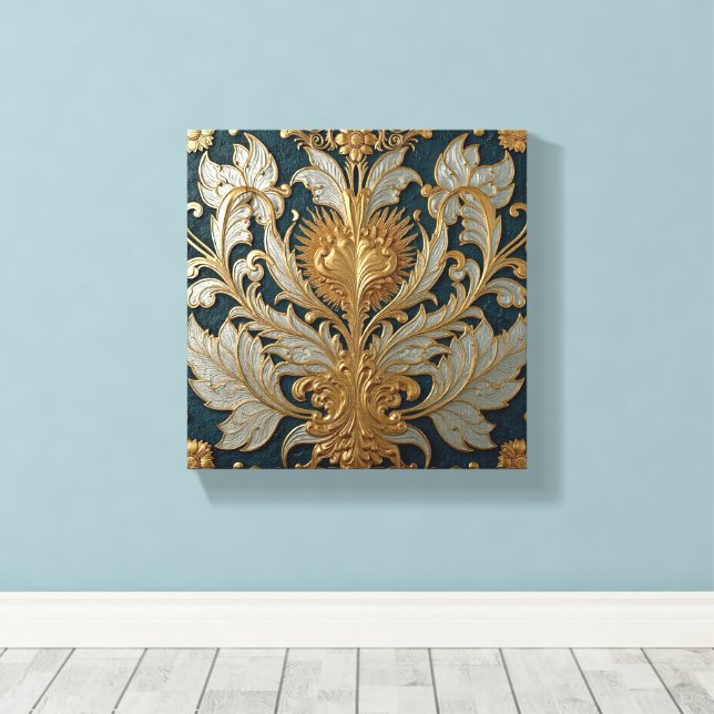 Gold and Silver Floral Ornament Leinwanddruck (Insitu (Holzboden))