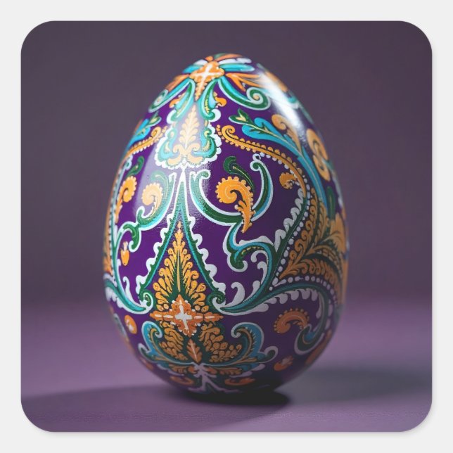Gold and Teal Swirl Easter Egg Quadratischer Aufkleber (Vorderseite)