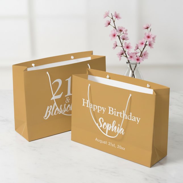 Gold and White 21st Birthday Gift Bag - Large Size Große Geschenktüte (21st birthday gift bag. 🌸)