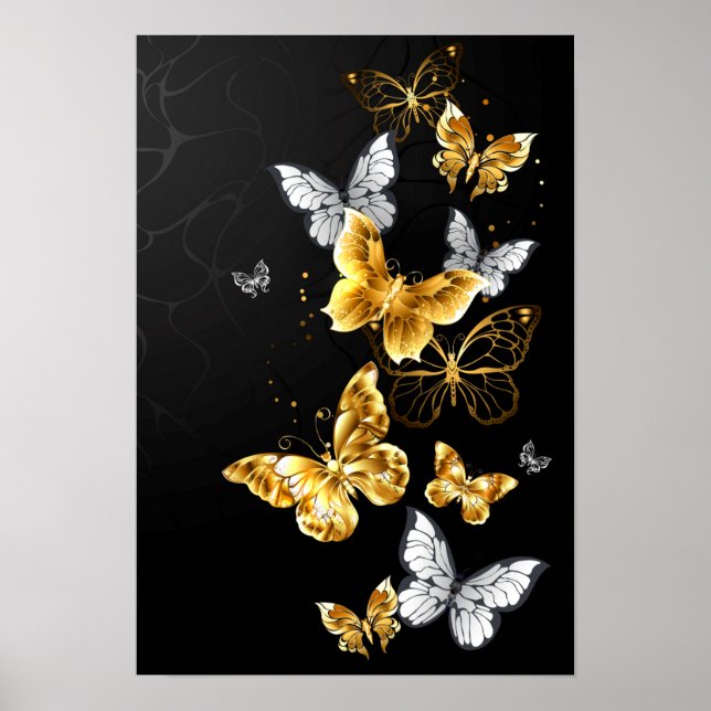 Gold and white butterflies poster (Vorne)