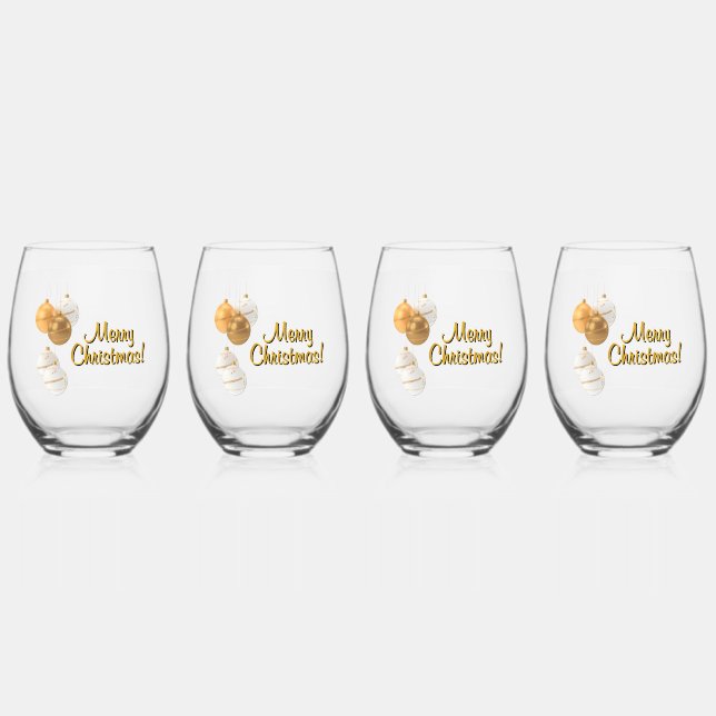Gold and White Christmas Balls Custom Text Weinglas Ohne Stiel (Vorderseite)
