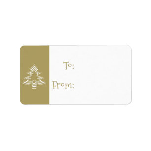 Gold and White Christmas Tree Pattern Gift Tags Adressaufkleber
