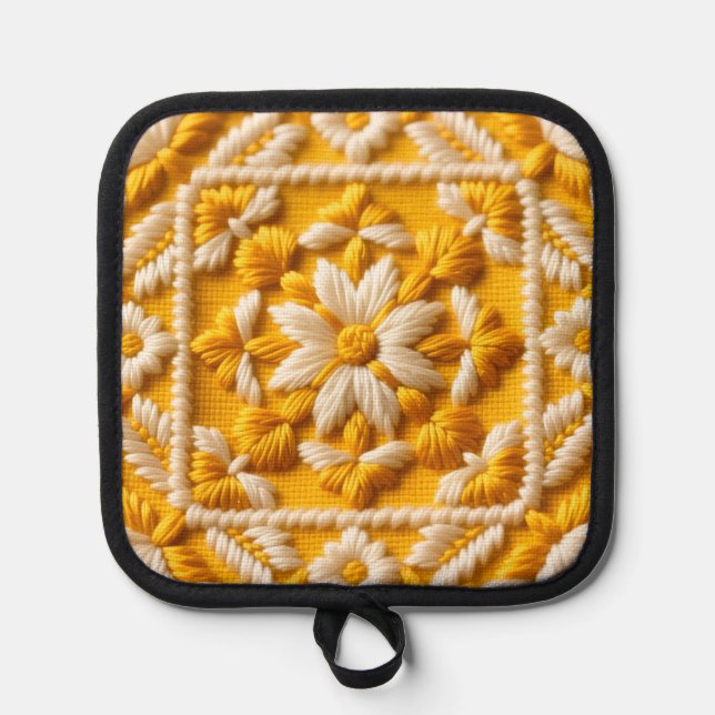 Gold and  White Needlework Look Pot Holder Topflappen (Vorderseite)