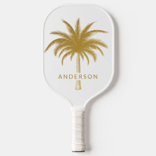 Gold and White Tropical Palm Tree Pickleball Schläger
