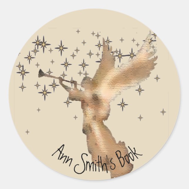 Gold Angel mit Trompete & Stars Runder Aufkleber (Vorderseite)