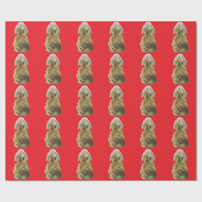 Gold Angel Red Wrapping Paper Geschenkpapier (Flach)