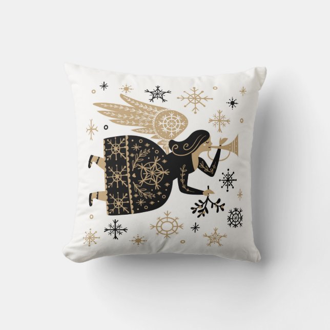 Gold Angel Stars Christmas Carol Folkart Kissen (Vorderseite)