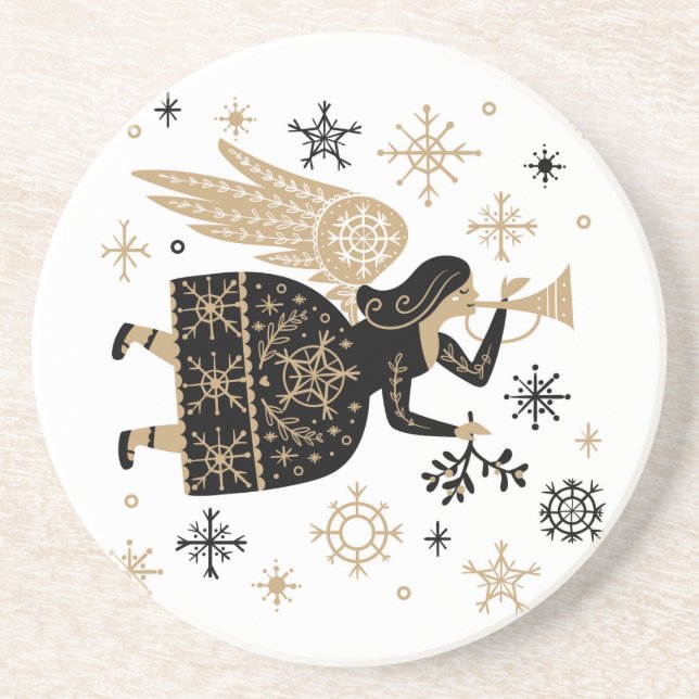 Gold Angel Stars Christmas Carol Folkart Square Getränkeuntersetzer (Vorne)