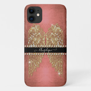 Gold Angel Wings Bright Pink Foil Diamond Jewel Case-Mate iPhone Hülle