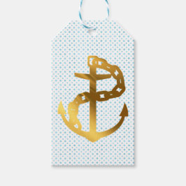 Gold Anker auf Ocean Blue Dots Geschenkmarke Geschenkanhänger