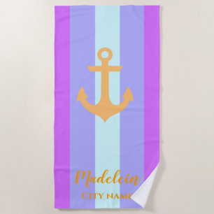 Gold Anker Moderner Nautical Stripes Individuelle Strandtuch