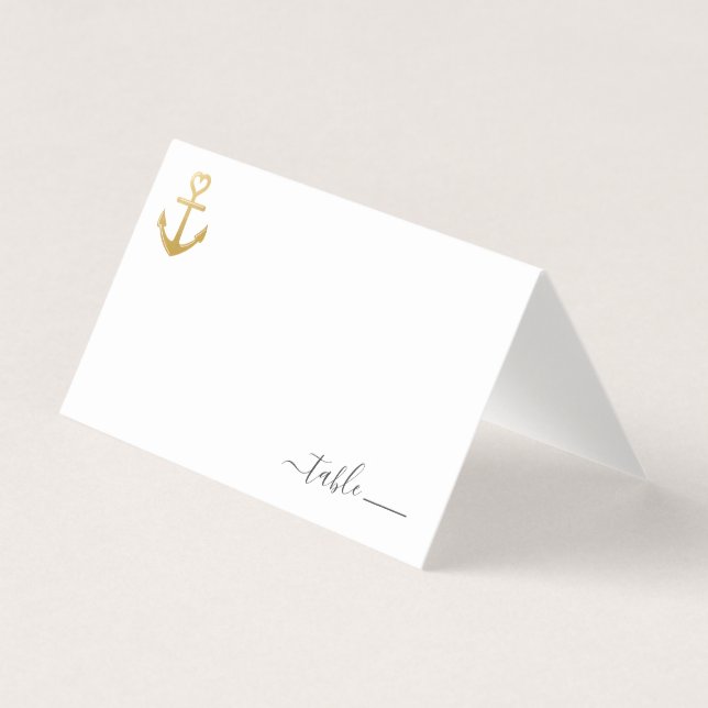 Gold Anker Platzkarte mit Beach Spenden Gedicht Visitenkarten (Vorderseite)