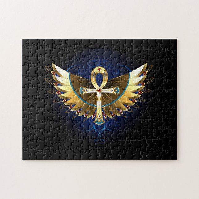 Gold Ankh mit Wings (Horizontal)