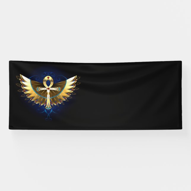 Gold Ankh mit Wings Banner (Horizontal)