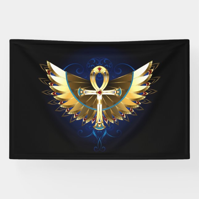 Gold Ankh mit Wings Banner (Horizontal)