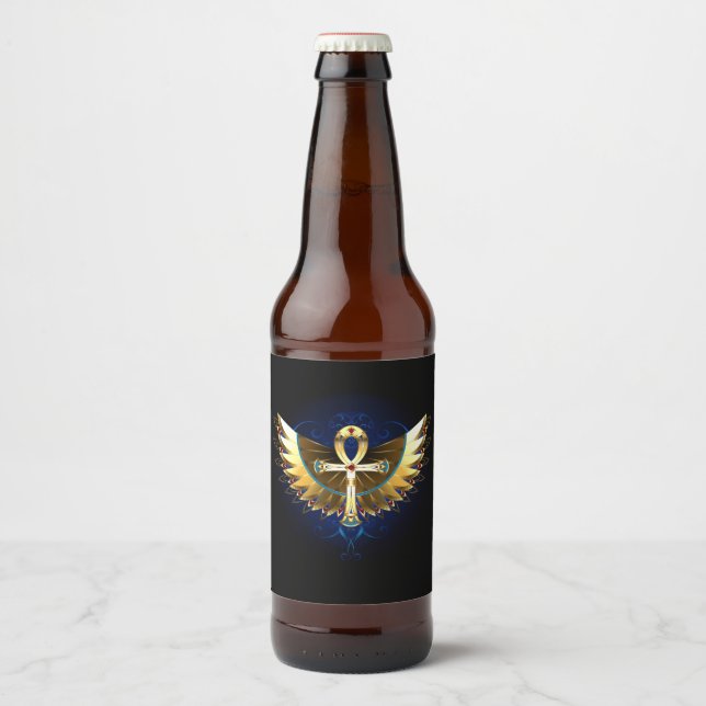 Gold Ankh mit Wings Bierflaschenetikett (Vorderseite)