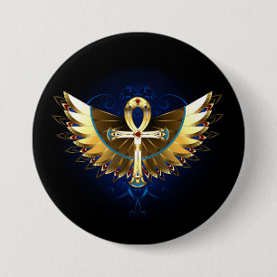 Gold Ankh mit Wings Button