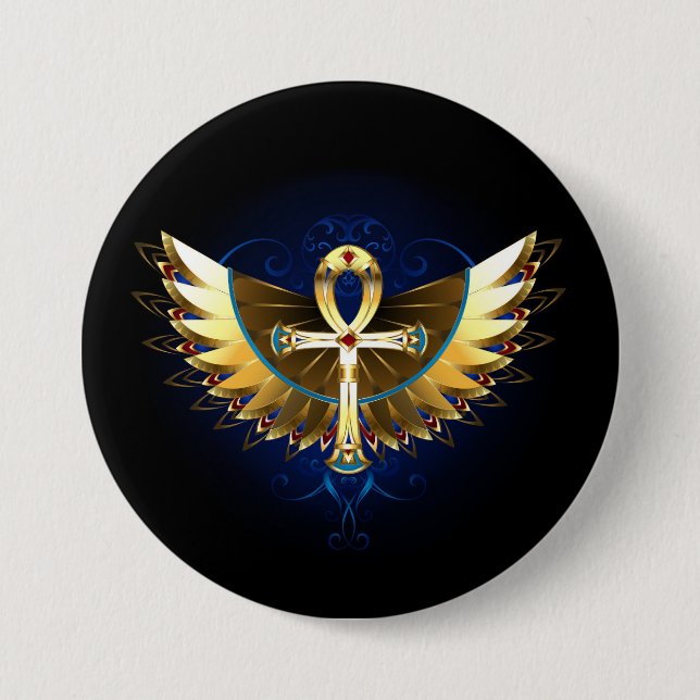 Gold Ankh mit Wings Button (Vorderseite)