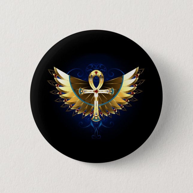 Gold Ankh mit Wings Button (Vorderseite)