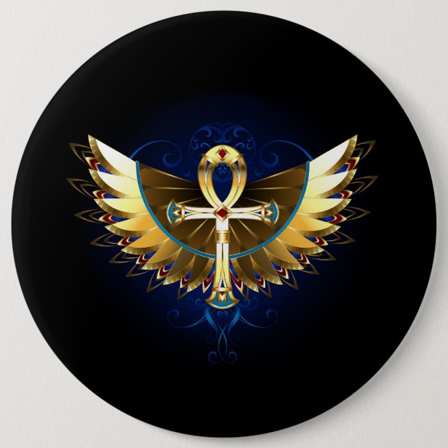 Gold Ankh mit Wings Button (Vorderseite)