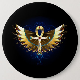 Gold Ankh mit Wings Button