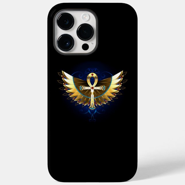 Gold Ankh mit Wings Case-Mate iPhone 14 Pro Max Hülle (Rückseite)