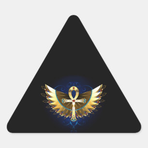 Gold Ankh mit Wings Dreieckiger Aufkleber