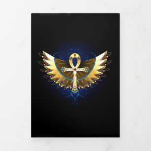 Gold Ankh mit Wings Dreifach Gefaltete Einladung