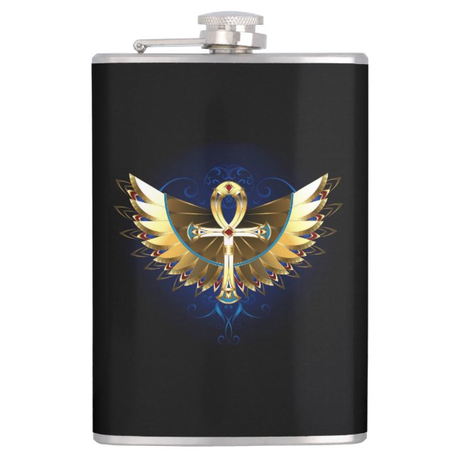 Gold Ankh mit Wings Flachmann (Vorderseite)