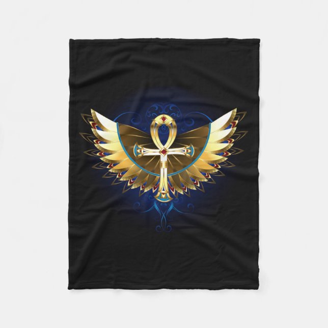 Gold Ankh mit Wings Fleecedecke (Vorderseite)
