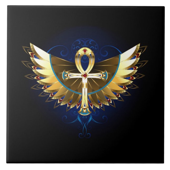 Gold Ankh mit Wings Fliese (Vorderseite)