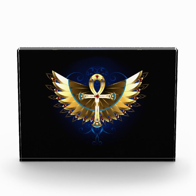 Gold Ankh mit Wings Fotoblock (Vorderseite)