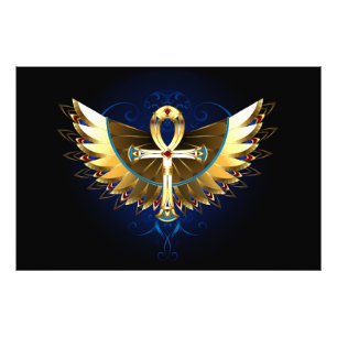 Gold Ankh mit Wings Fotodruck