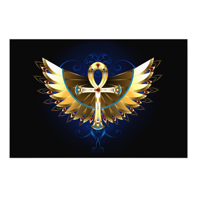 Gold Ankh mit Wings Fotodruck (Vorne)