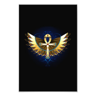 Gold Ankh mit Wings Fotodruck