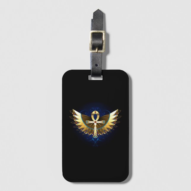 Gold Ankh mit Wings Gepäckanhänger (Vorderseite Vertikal)