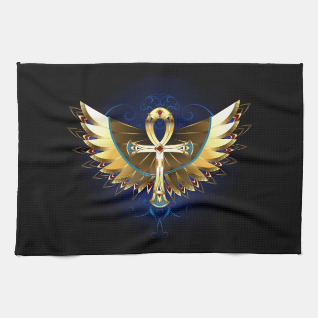 Gold Ankh mit Wings Geschirrtuch (Horizontal)
