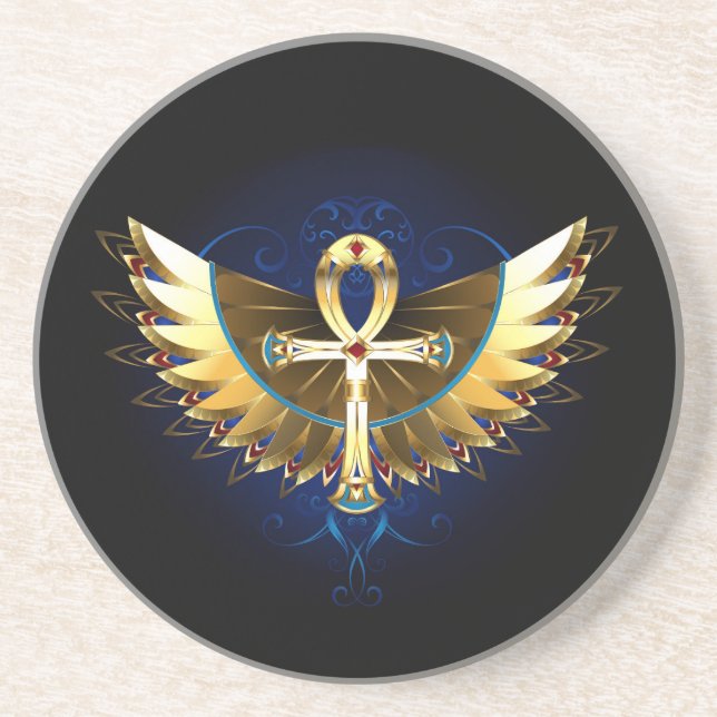 Gold Ankh mit Wings Getränkeuntersetzer (Vorne)